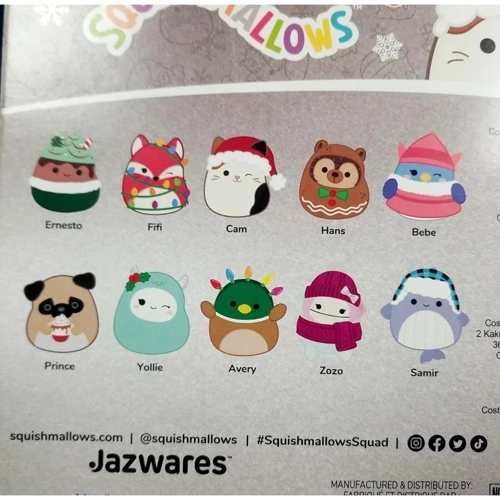 NIB!‎ Squishmallows Christmas Ornament Set of 10 Cam Avery Zozo Fifi Hans 17850